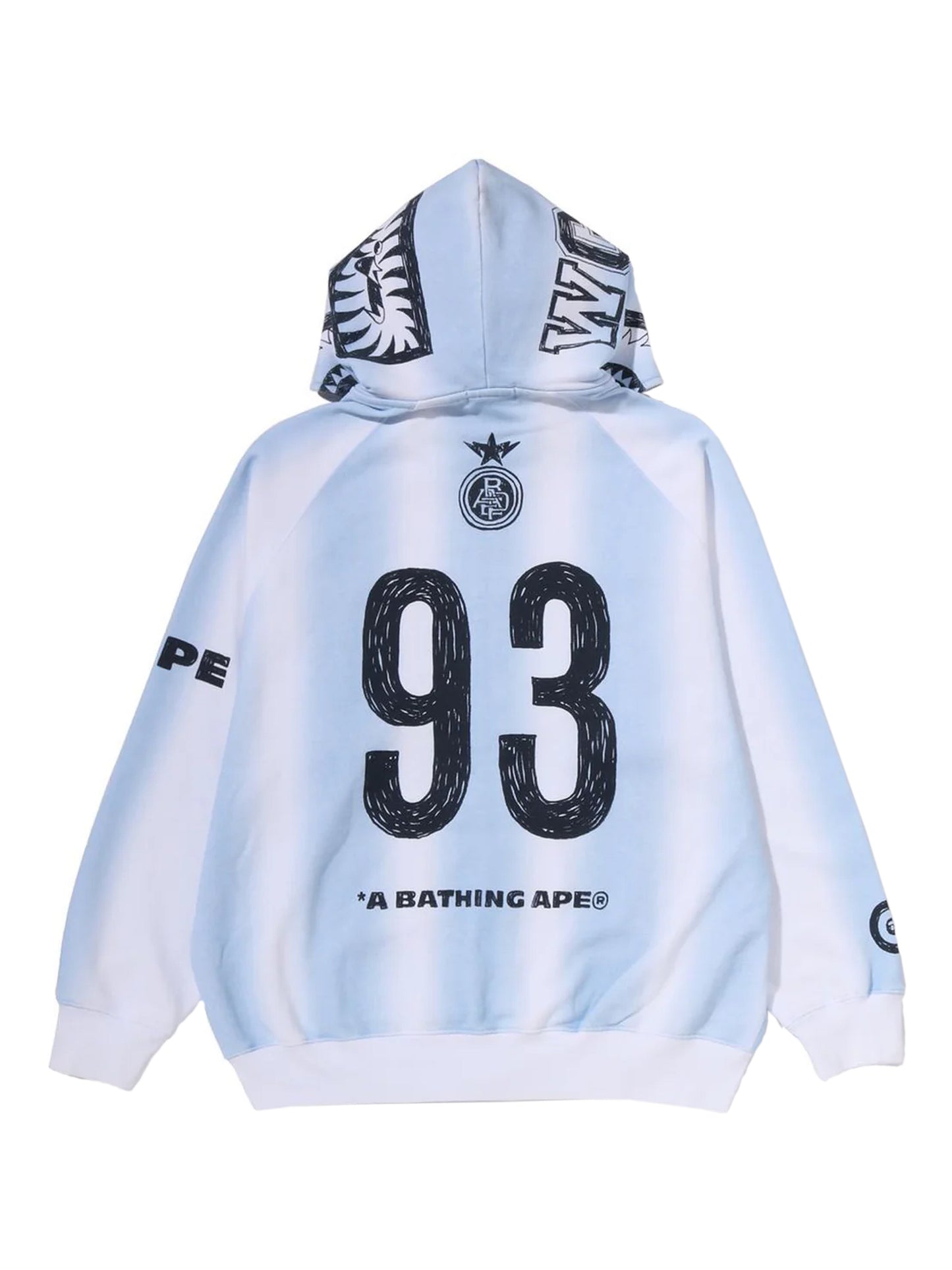 Bape Hand Draw Football Shark Full Zip Hoodie Relaxed Fit Blue