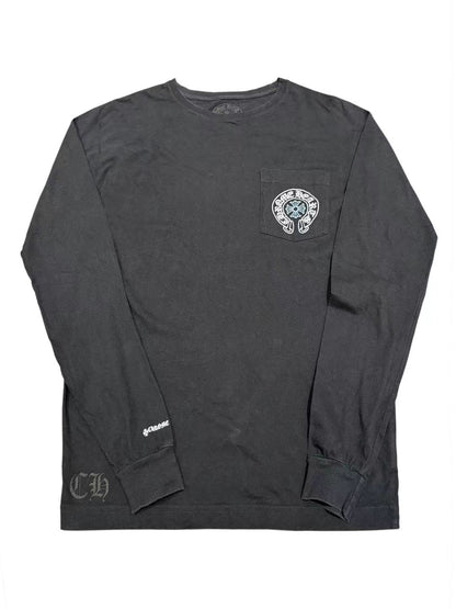 Chrome Hearts Baby Blue Staff Exclusive Horseshoe Logo Back LS Tee Black M C119017587-Used