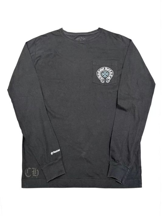 Chrome Hearts Baby Blue Staff Exclusive Horseshoe Logo Back LS Tee Black M C119017587-Used