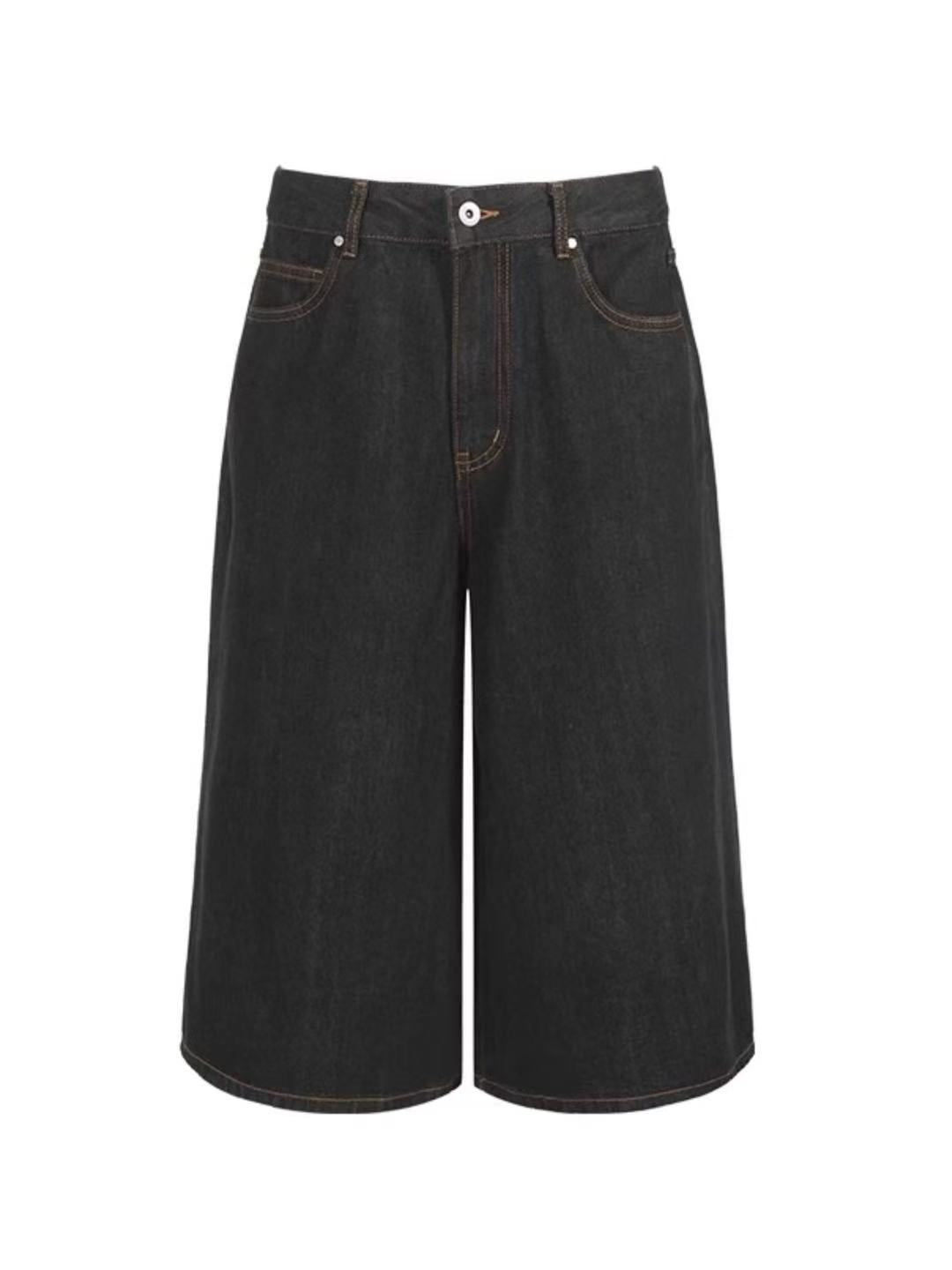 Pls DONT BLINK Retro Distressed Denim Shorts Raw Black