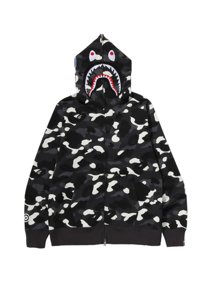 Bape City Camo Shark Full Zip Hoodie Glow in Dark Black
