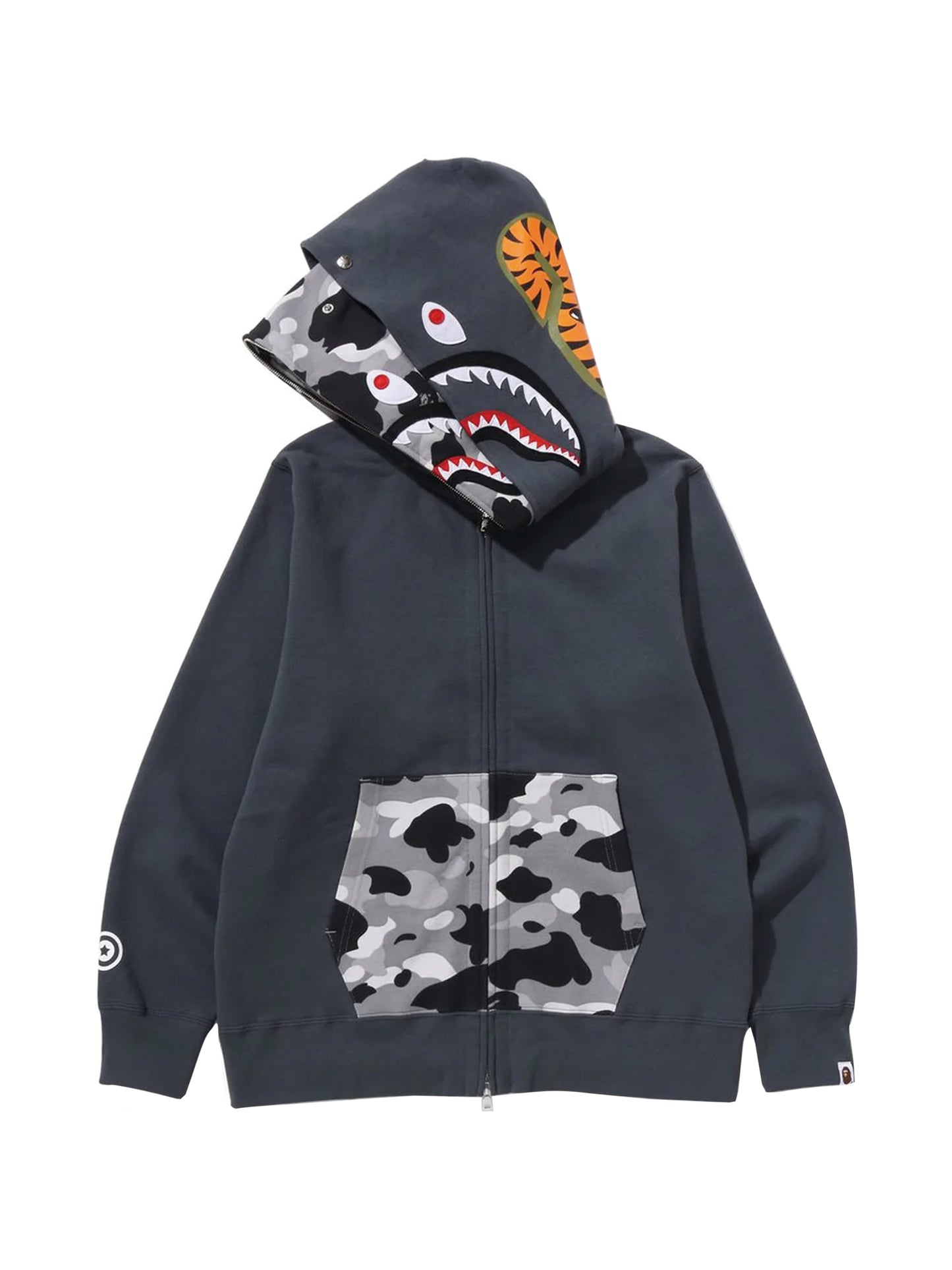 Bape 1st Camo Shark Full Zip Double Hoodie Grey Grey