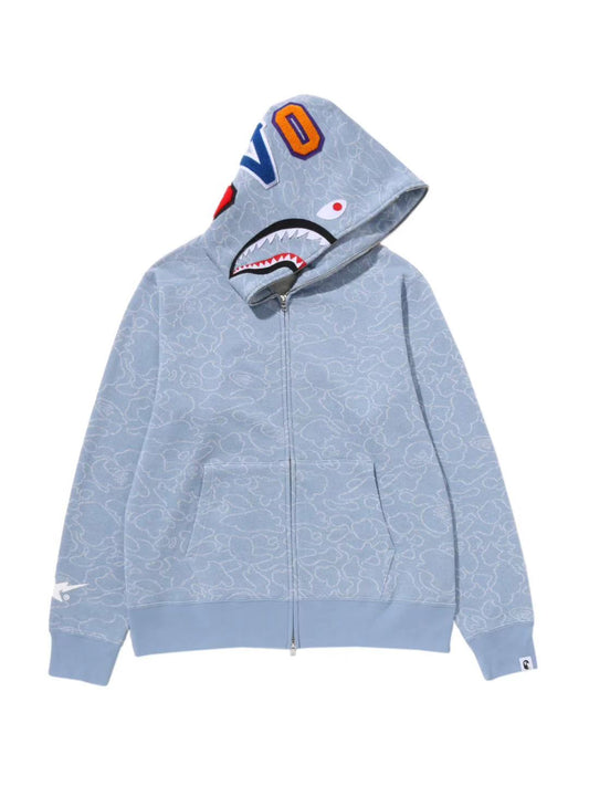 Bape x OVO Neon 1st Camo Jacquard Shark Full Zip Hoodie