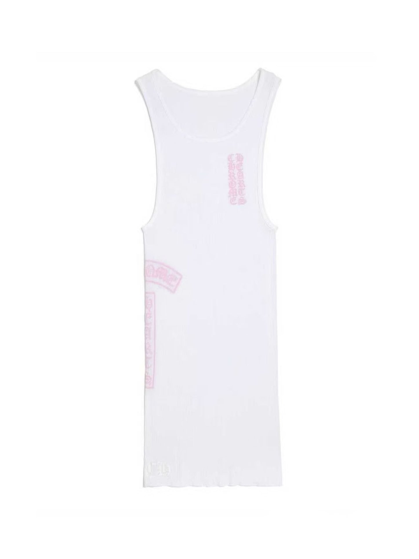 Chrome Hearts Pink T Shape Logo Tank Top White