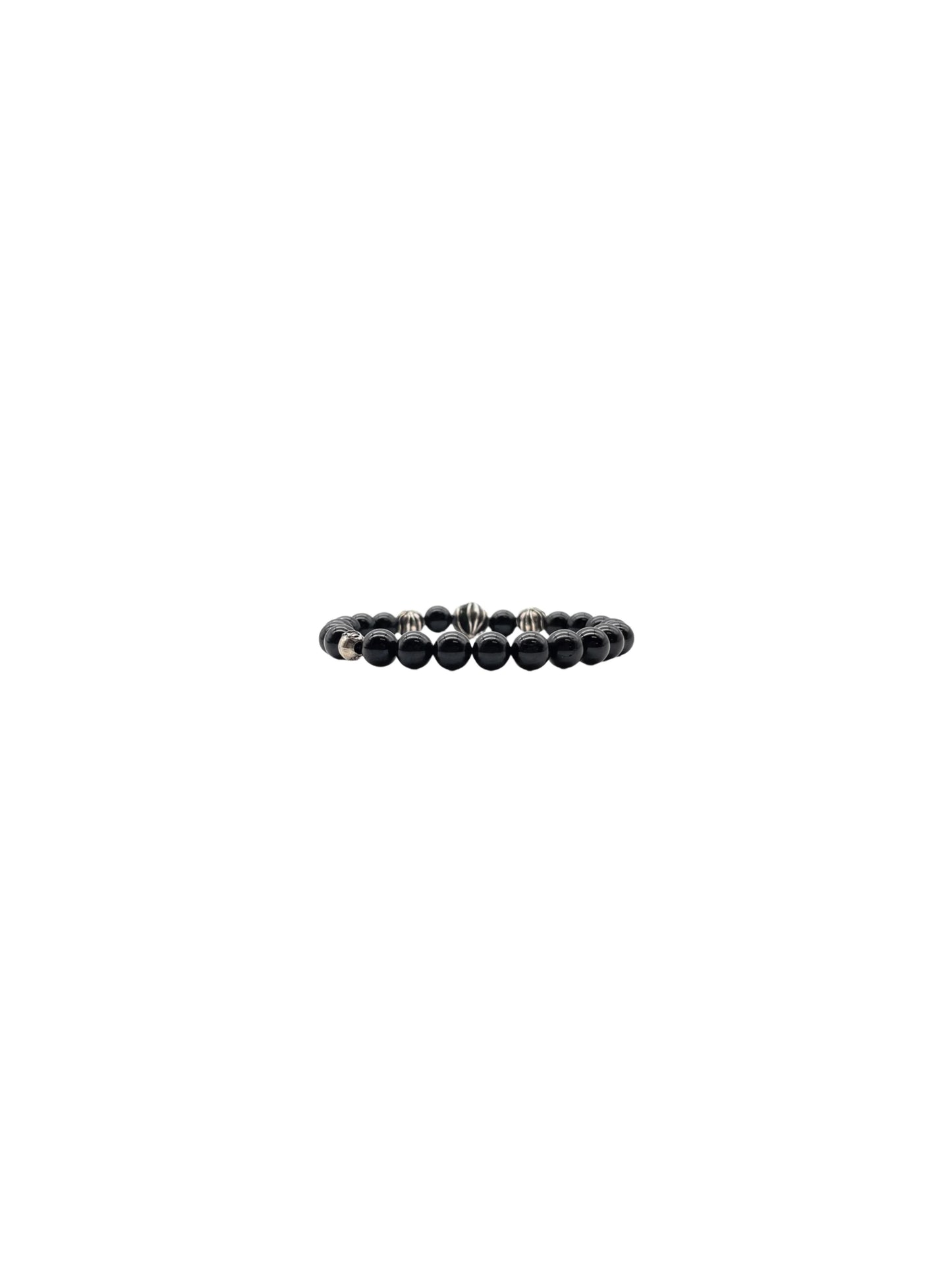 Chrome Hearts Black Bead Bracelet 8mm with 4 Sliver Balls