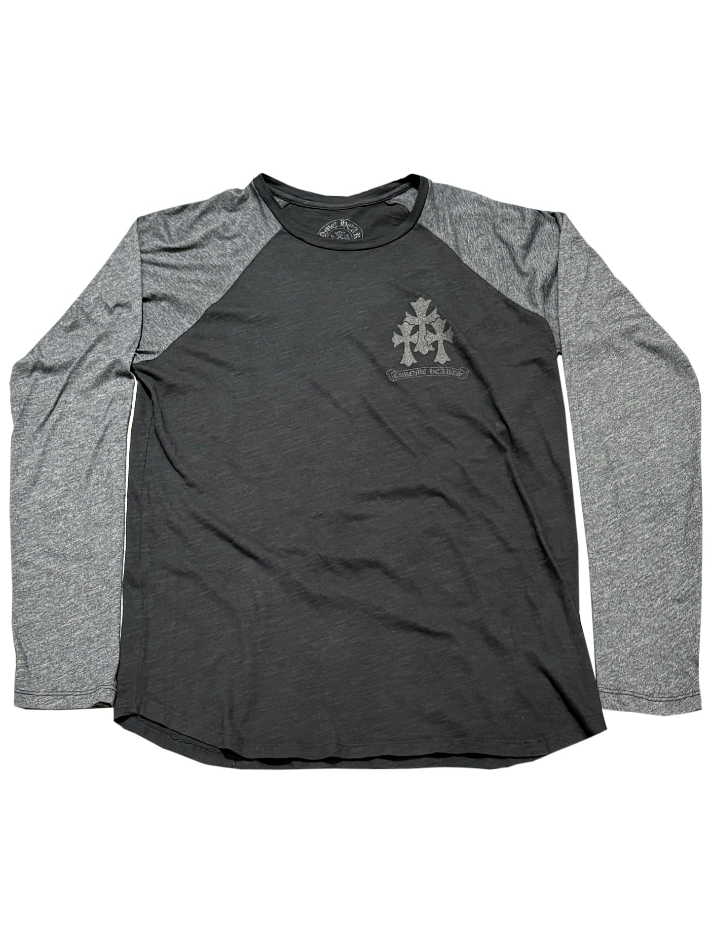 Chrome Hearts Triple Cross Front Cross Tire Tracks Back Two Tone Grey LS Tee Black L C119141300-Used