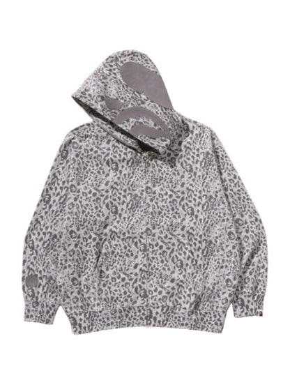 Bape Wild Leopard Pattern Shark Relaxed Fit Full Zip Hoodie Silver