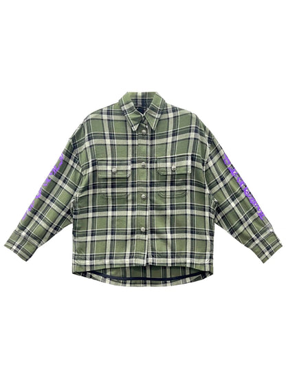 Chrome Hearts Work Dog Green Plaid Purple Floral Sleeve Flannel Jacket Green