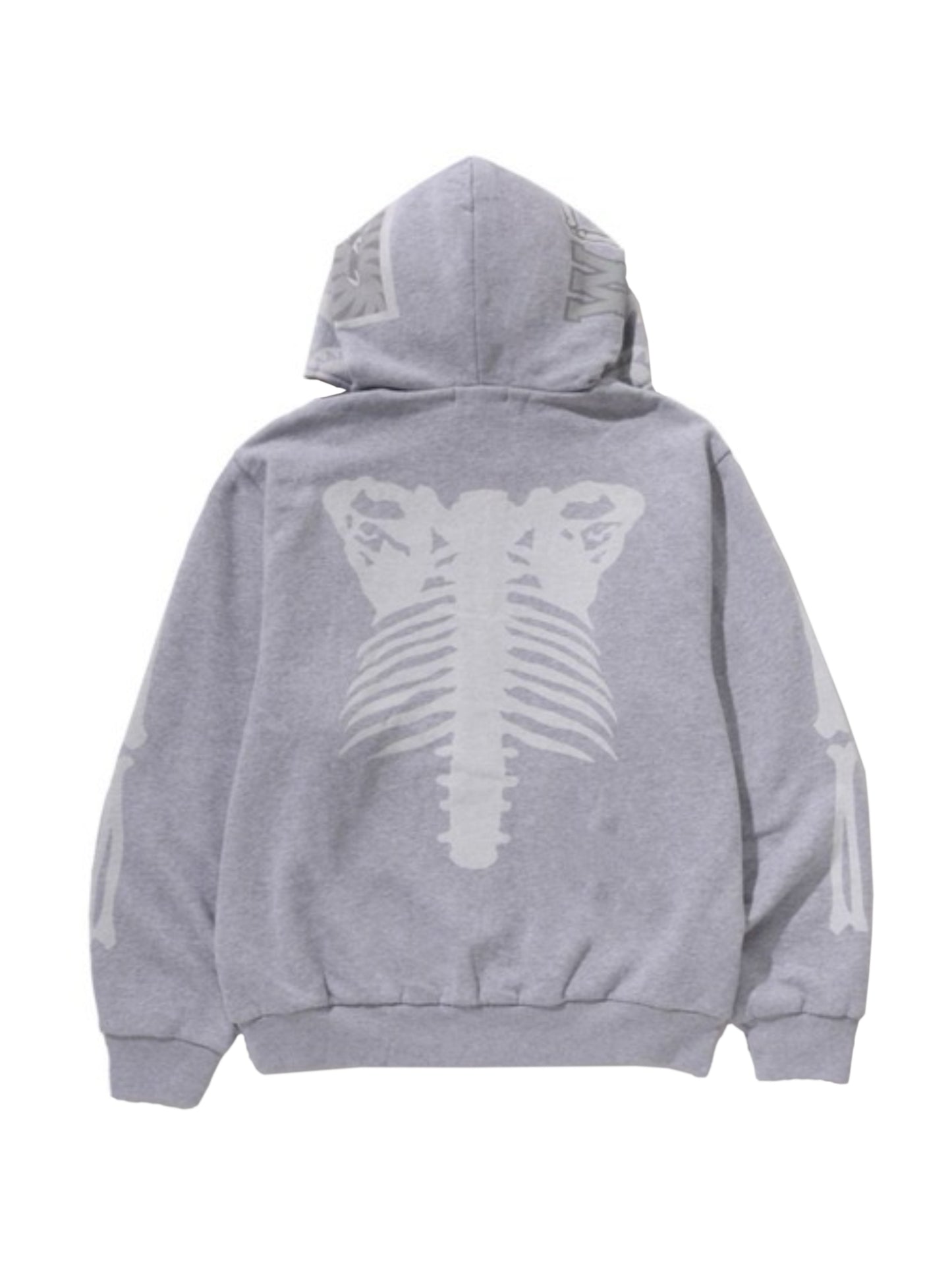 Bape Skeleton Shark Heavy Washed Cropped Fit Full Zip Hoodie Grey
