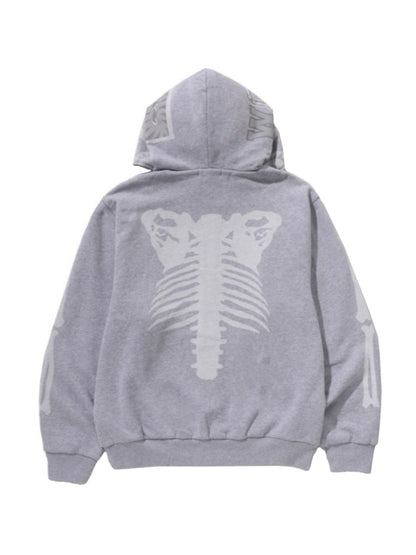 Bape Skeleton Shark Heavy Washed Cropped Fit Full Zip Hoodie Grey