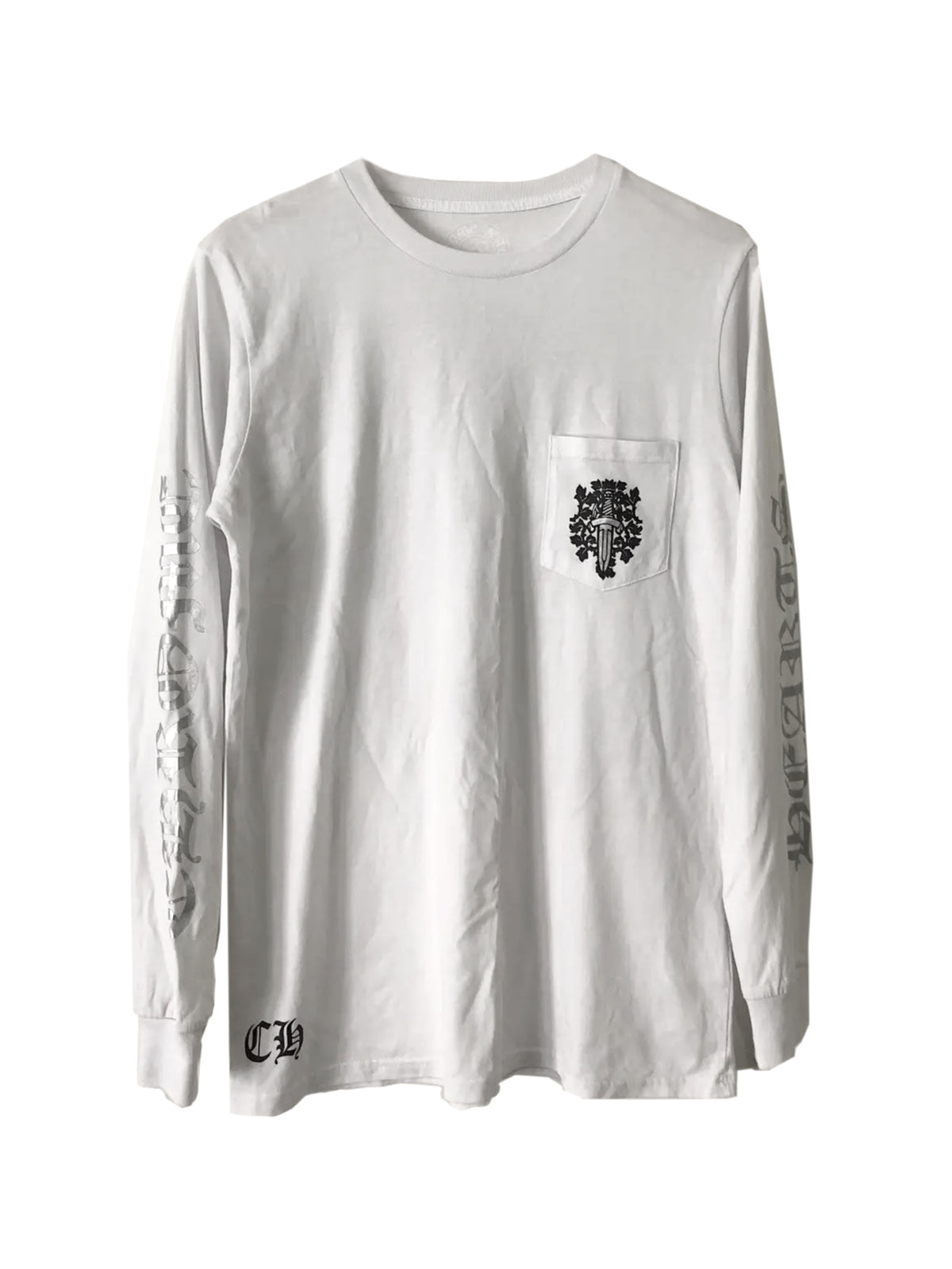 Chrome Hearts Silver Script Sleeve Black Vine Dagger Back LS Tee White