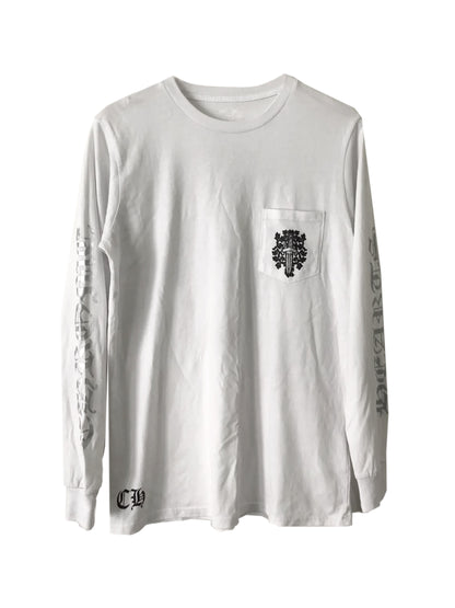 Chrome Hearts Silver Script Sleeve Black Vine Dagger Back LS Tee White