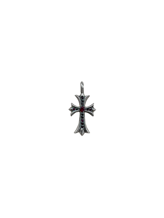 Chrome Hearts Ruby Tiny CH Cross Silver Pendant C119426290-Used