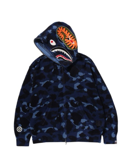 Bape Color Camo Crochet Relaxed Fit Shark Full Zip Hoodie Navy