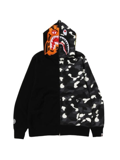 Bape City Camo Tiger Shark Full Zip Hoodie Glow in Dark Black
