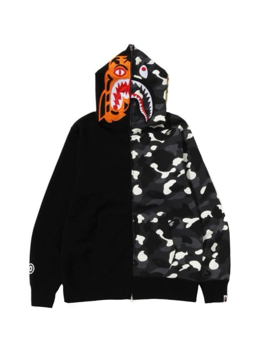 Bape City Camo Tiger Shark Full Zip Hoodie Glow in Dark Black