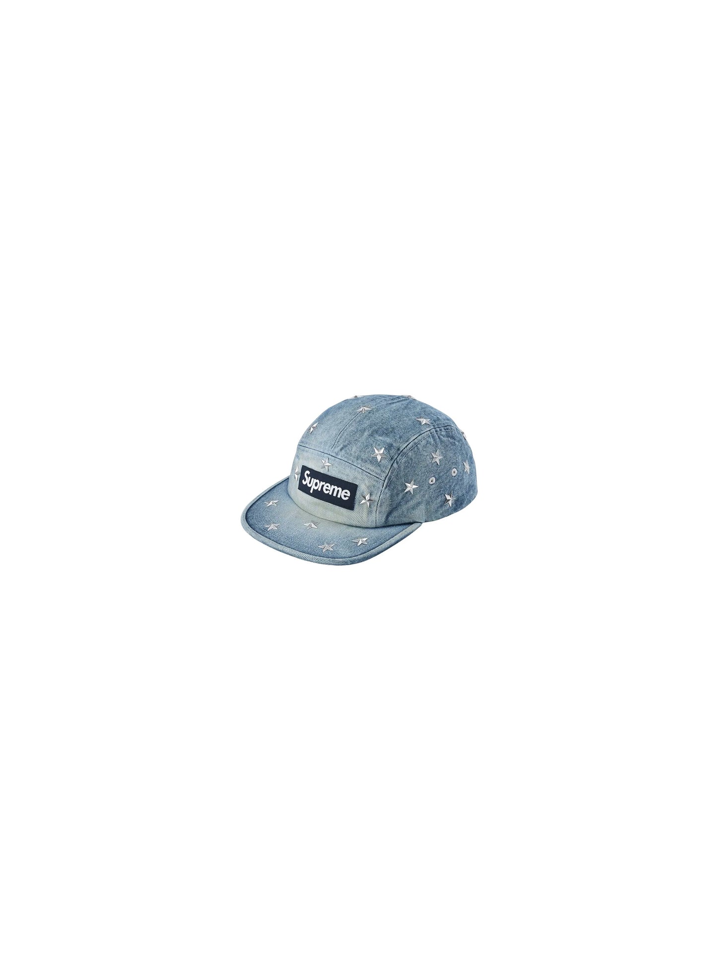 Supreme Stars Studded Denim Camp Cap Washed Indigo