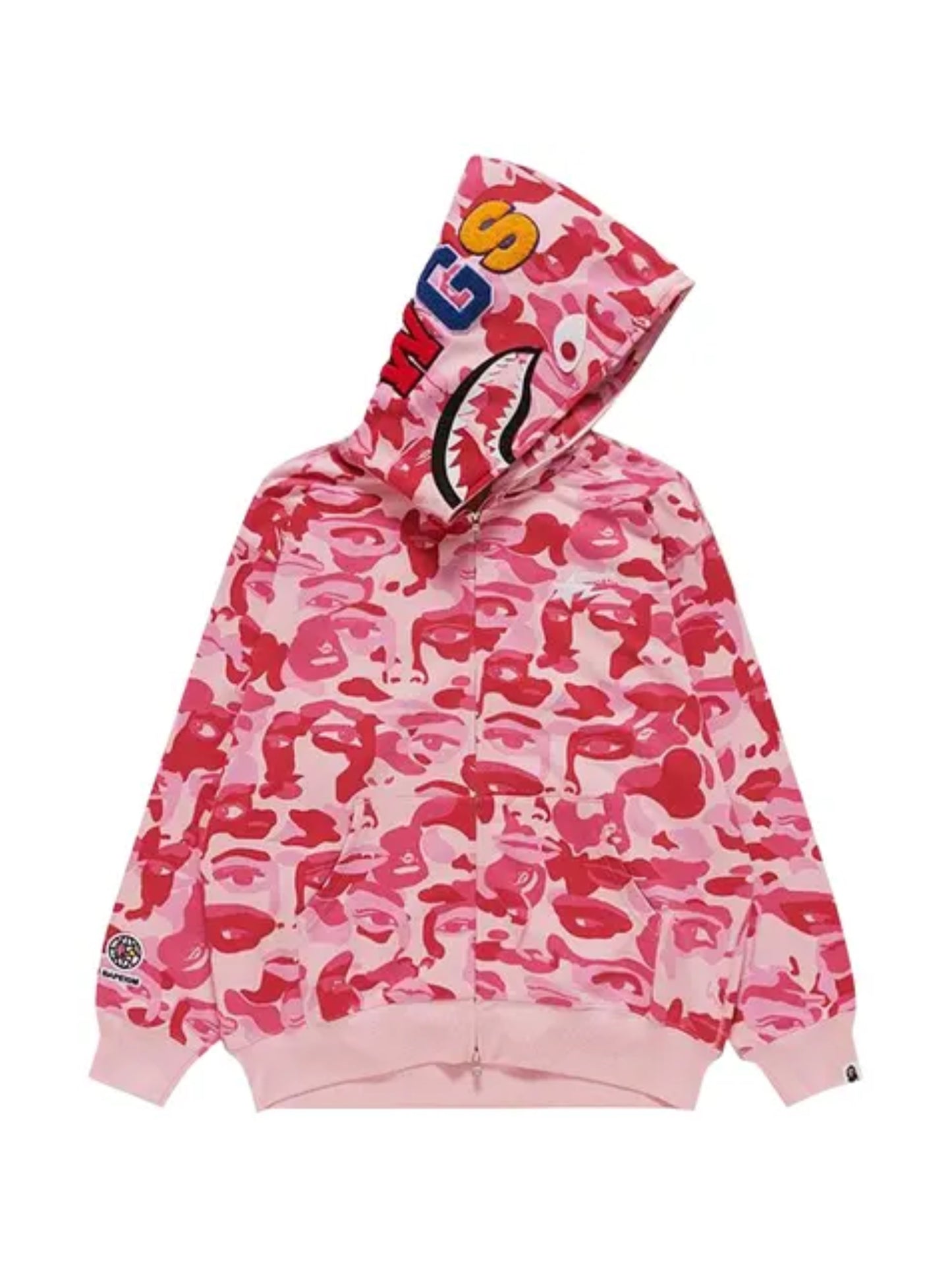 BAPE x KidSuper Camo Shark Full Zip Hoodie Pink