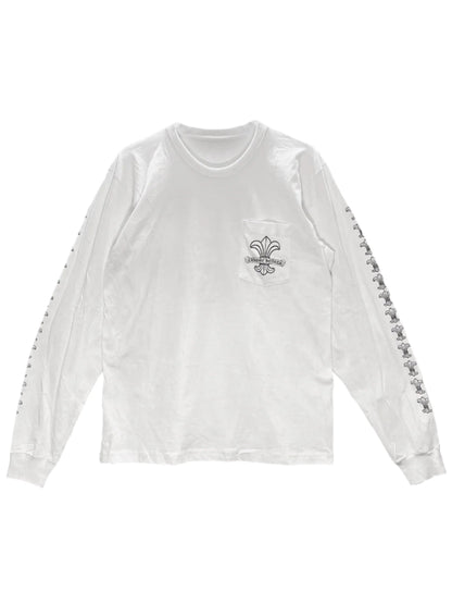 Chrome Hearts White Fleur Sleeve Front and Back LS Tee White