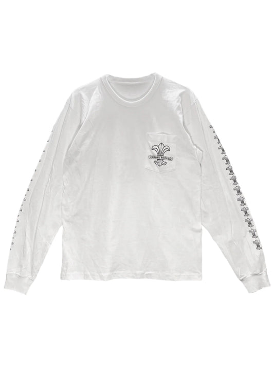 Chrome Hearts White Fleur Sleeve Front and Back LS Tee White