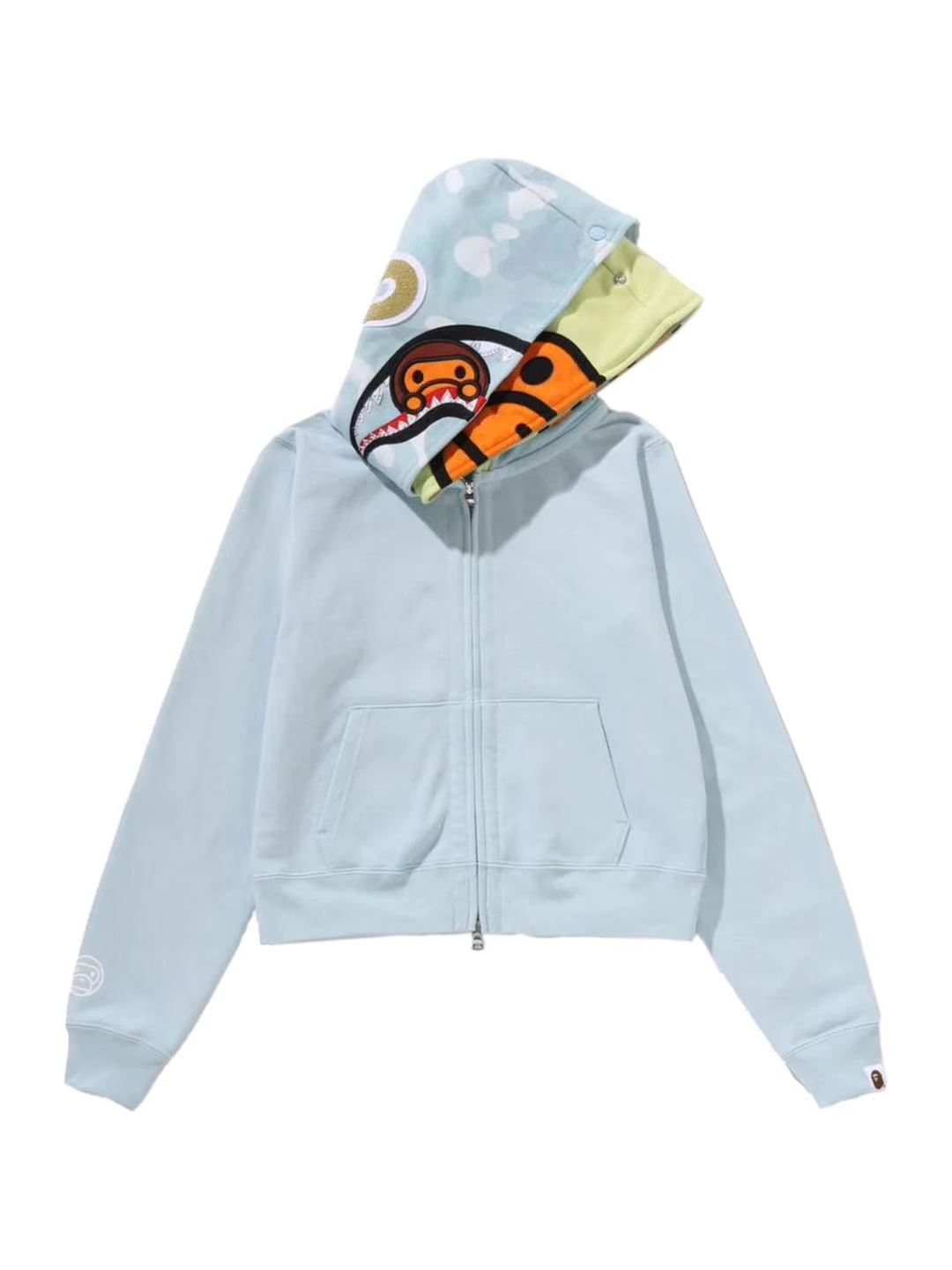 Bape Milo Shark Cropped Full Zip Double Hoodie Ladies Blue
