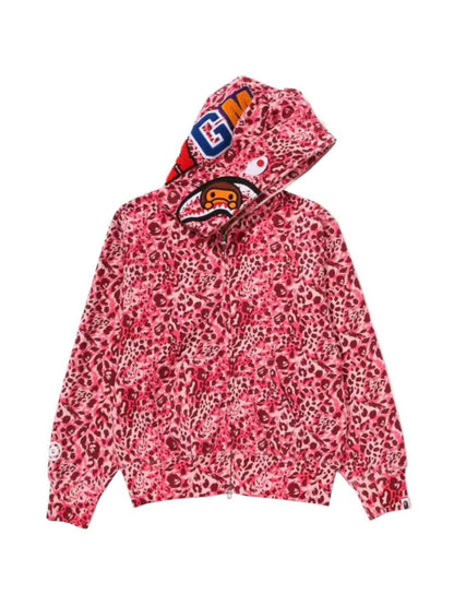 Bape Wild Leopard Pattern Milo Shark Full Zip Hoodie Pink