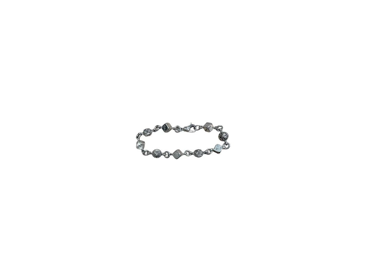 Chrome Hearts Silver Dice Cross Ball Lobster Clasp Bracelet 9 Links C219059709-Used