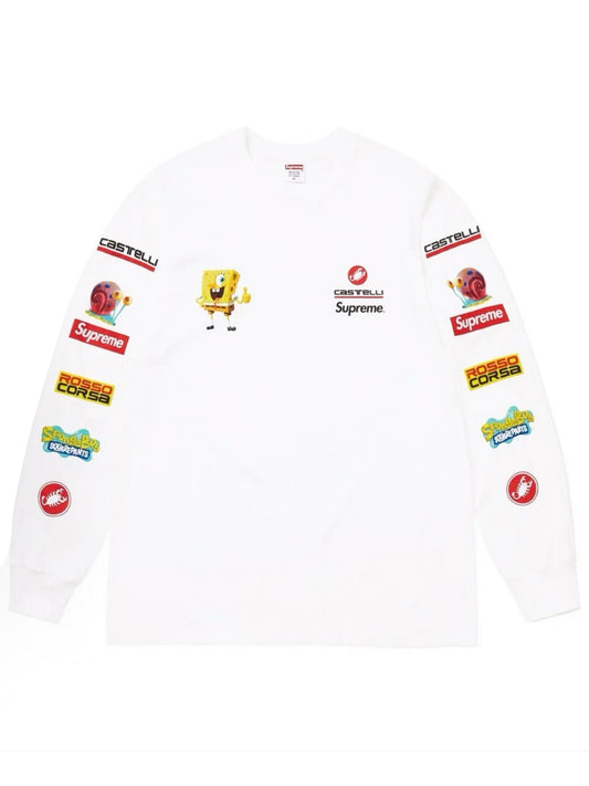 Supreme Spongebob Castelli Racing Long Sleeve LS Tee White