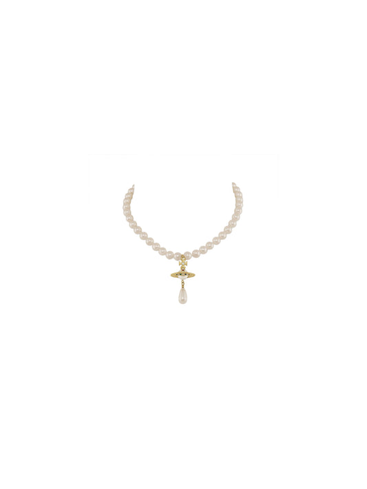Vivienne Westwood One Row Pearl Drop Choker Gold