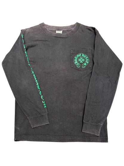 Chrome Hearts Green Scroll Staff Print Back with Website Sleeve Staff Exclusive LS Tee Black S C119017555-Used
