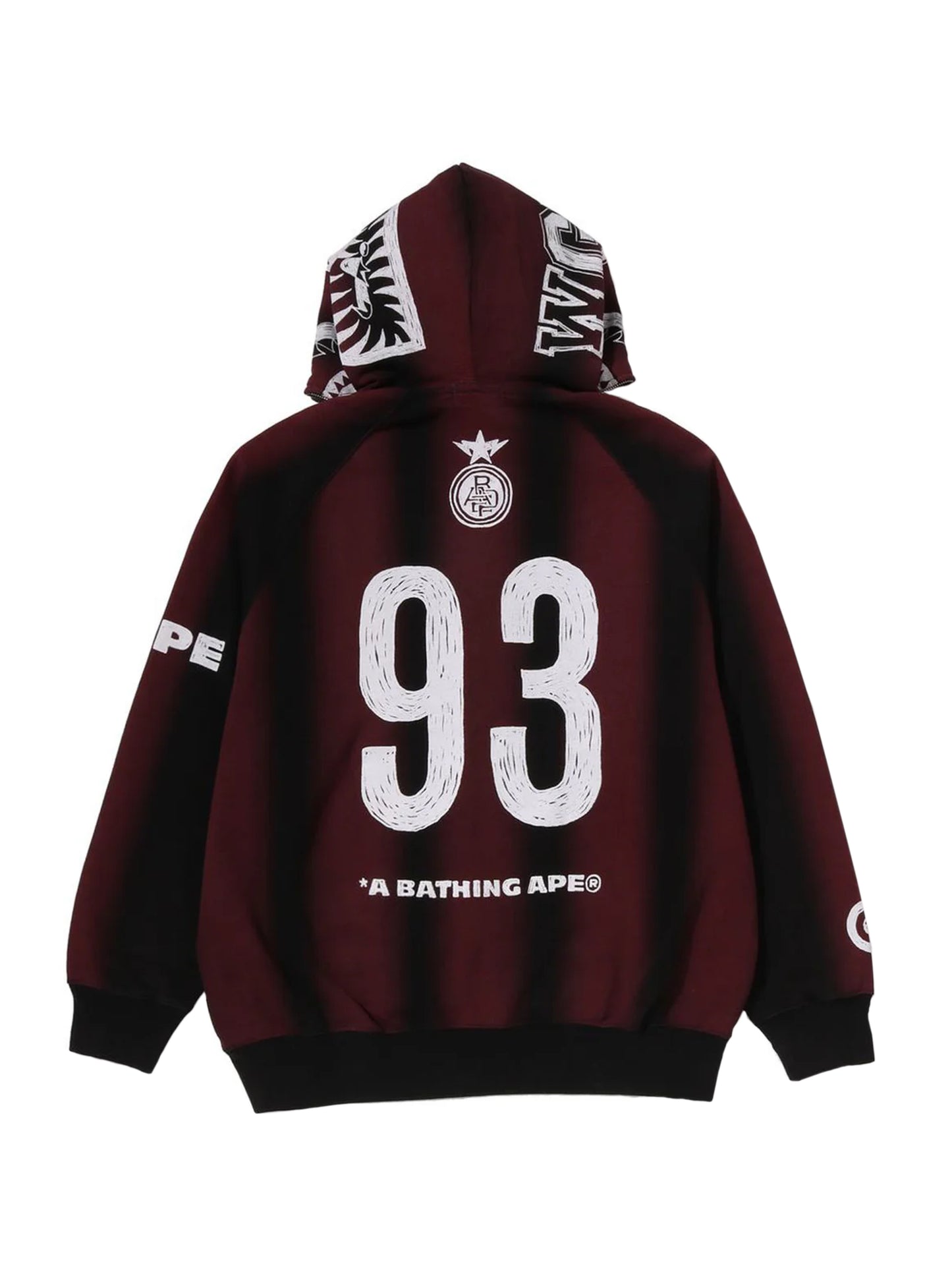 Bape Hand Draw Football Shark Full Zip Hoodie Relaxed Fit Red