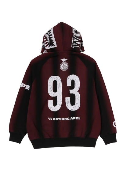 Bape Hand Draw Football Shark Full Zip Hoodie Relaxed Fit Red