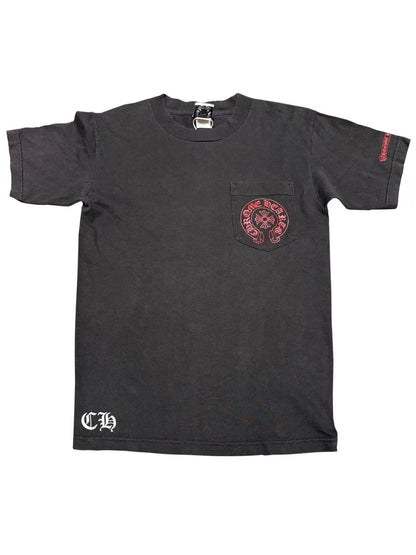 Chrome Hearts Grey Floral Cemetery Red Horseshoe Logo Back Tee Black S C119017644-Used