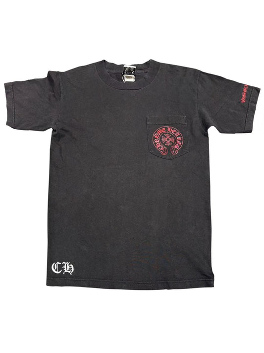 Chrome Hearts Grey Floral Cemetery Red Horseshoe Logo Back Tee Black S C119017644-Used