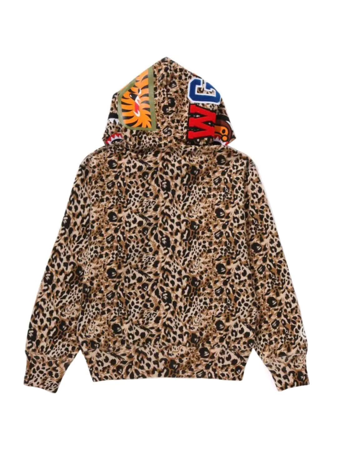 Bape Wild Leopard Pattern Milo Shark Full Zip Hoodie Beige