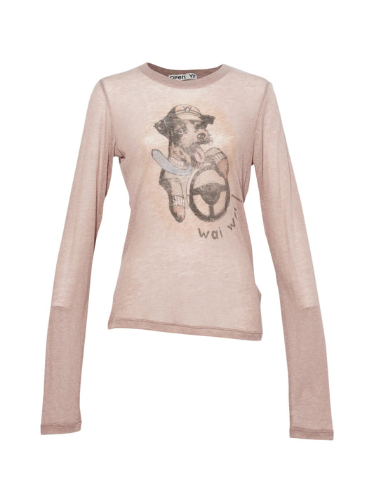 OPEN Yy Pet Club Sheer Long Sleeve Tee Beige