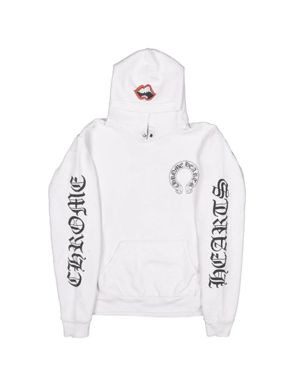 Chrome Hearts Matty Boy Red Chomper on Hood Logo Script Sleeve Horseshoe Logo Back Hoodie White Size M C118468330-Used