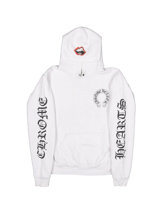 Chrome Hearts Matty Boy Red Chomper on Hood Logo Script Sleeve Horseshoe Logo Back Hoodie White Size M C118468330-Used