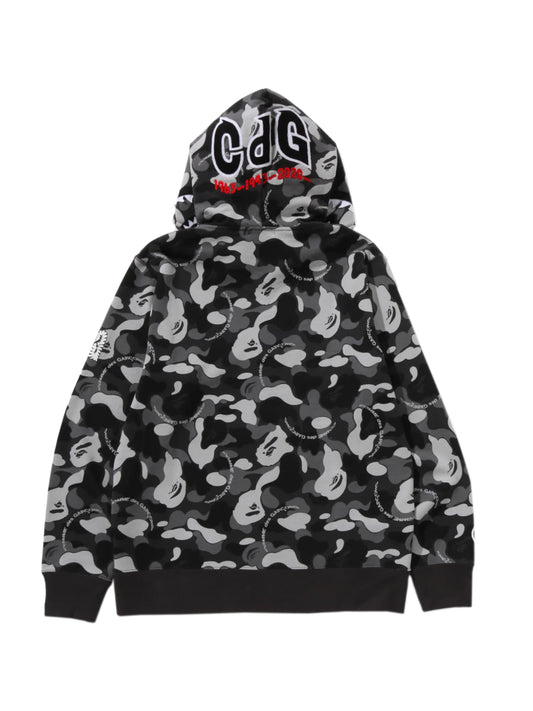 Bape x CDG Shark Full Zip Hoodie Black Camo Osaka Exclusive