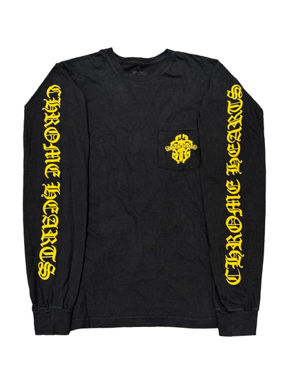 Chrome Hearts Yellow Vine Dagger Logo Front Script LS Tee Black M C219190557-Used
