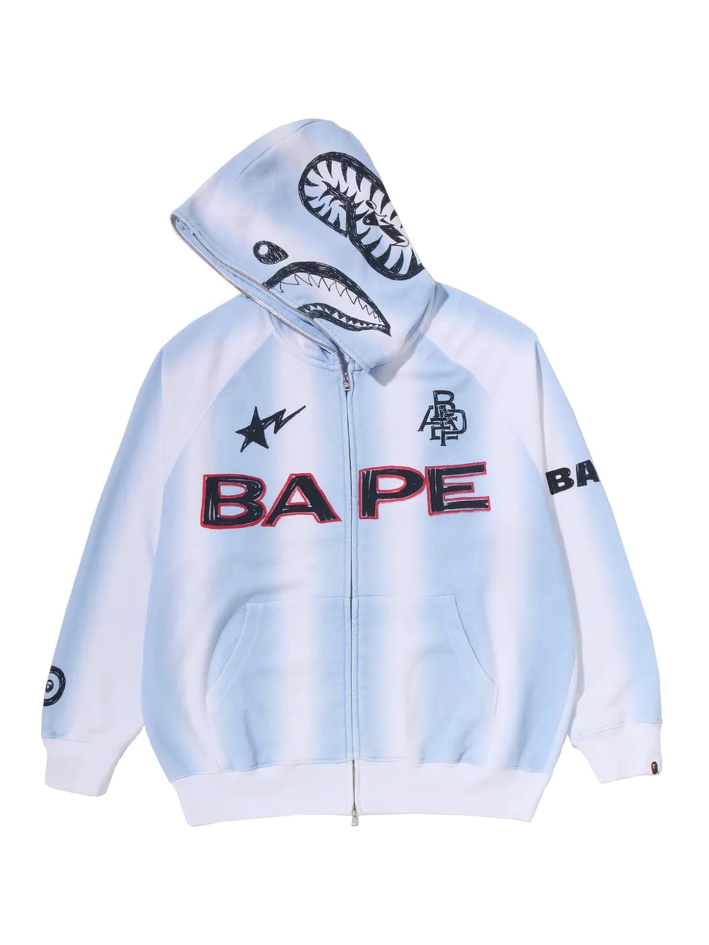 Bape Hand Draw Football Shark Full Zip Hoodie Relaxed Fit Blue