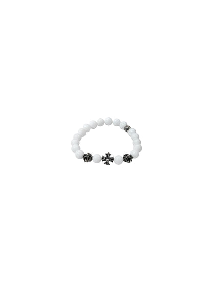 Chrome Hearts 8mm Pure White Beaded Bracelet with Four Silver Balls