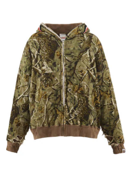 Saint Mxxxxxx x Bape Shark Zip Hoodie Forest Camo