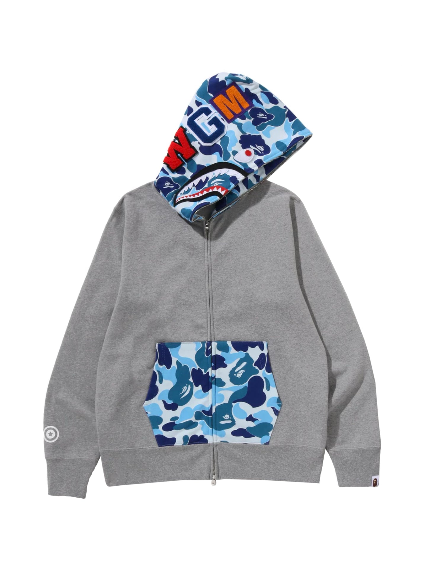 Bape ABC Blue Camo Shark Full Zip Hoodie Grey