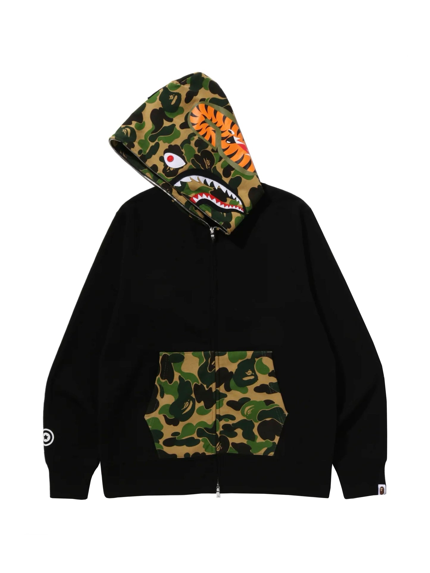 Bape ABC Green Camo Shark Full Zip Hoodie Black