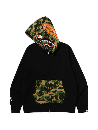 Bape ABC Green Camo Shark Full Zip Hoodie Black