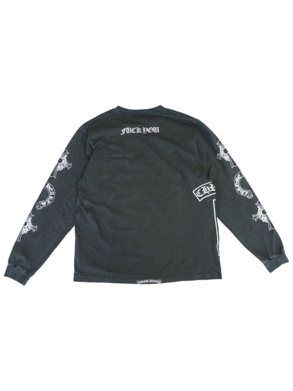 Chrome Hearts Family & Friends Soap Wash Multi Logo Print LS Tee Grey