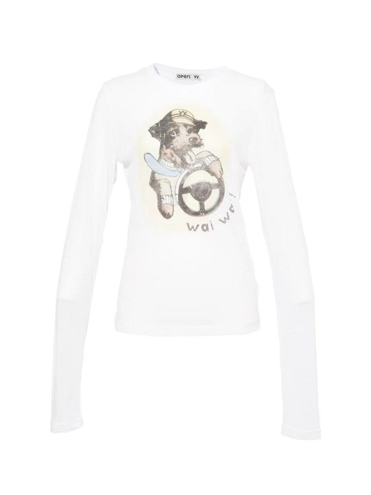 OPEN Yy Pet Club Sheer Long Sleeve Tee White