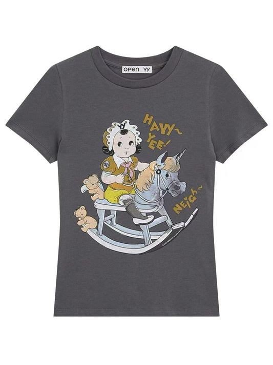 OPEN Yy Rocking Baby Tee Charcoal