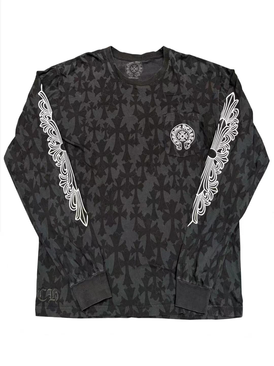 Chrome Hearts Cemetery Monogram Floral Sleeve LS Tee Black XL C119017483-Used